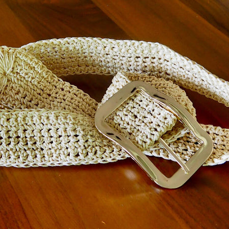 Crochet Bamboo Belt - Gold Wave Recycled Buckle