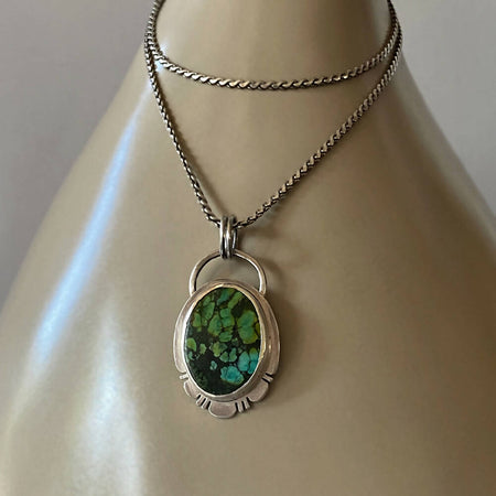 Sterling Silver Turquoise Ornate Oval Pendant
