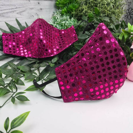 Mask - Mirror Ball Pink Sparkle - Face Cover - 3 Layer Nose Wire