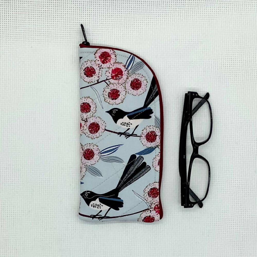 Australian Birds curved top zip pouch for glasses, phones, handbag organiser, etc.