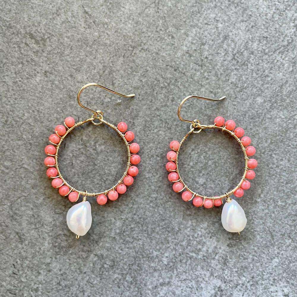 14K Gold filled pink coral earrings