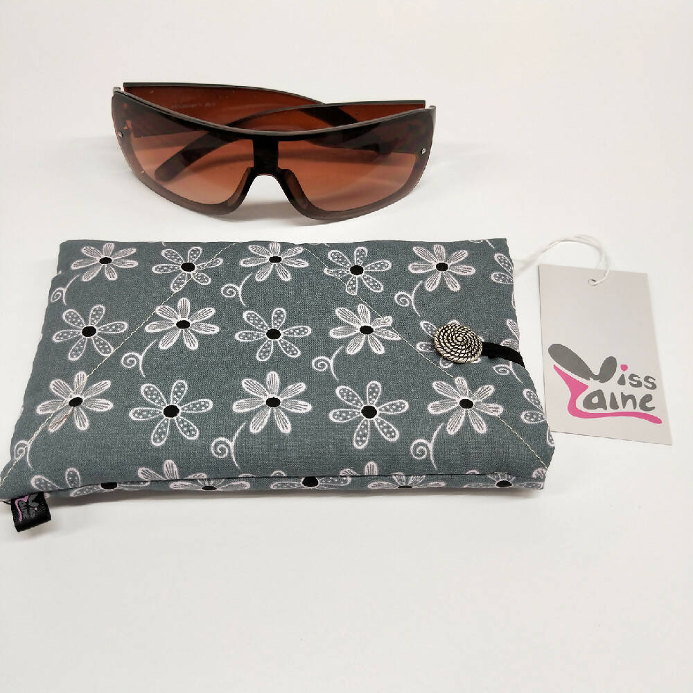 Grey flower sunglass case protector, eyewear case