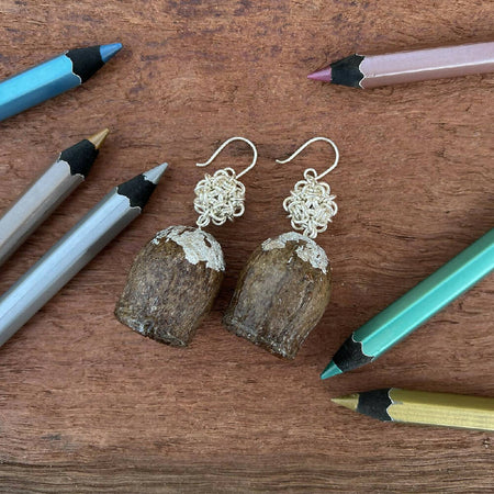 Gumnuts & silver-filled dangle earrings