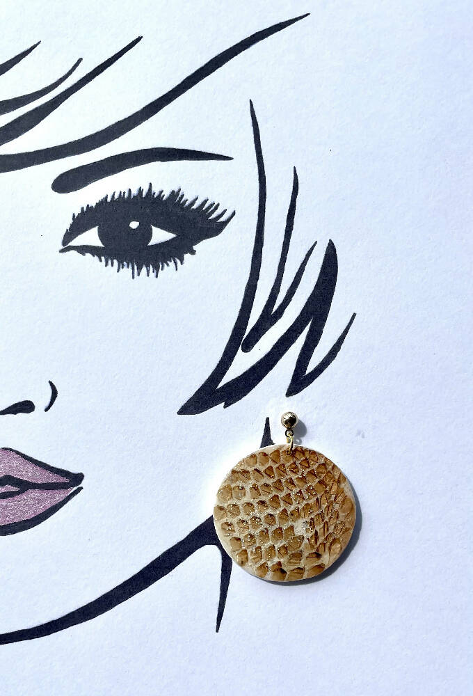 Polymer Clay and Snakeskin Earrings on model