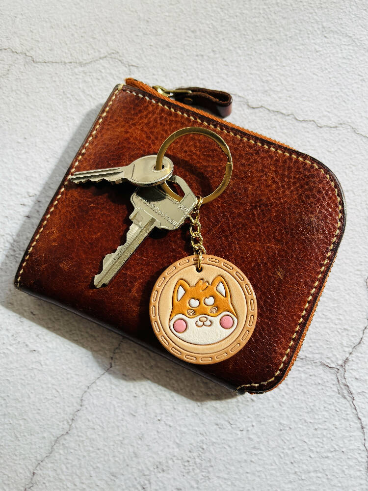 Shiba Inu Dog Face Leather Keyring| Key holder| Cute Dog| Veg Tanned Leather