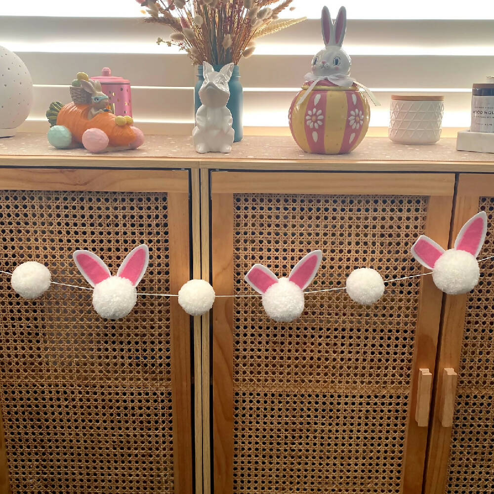 Easter Bunny Bunting - pom-poms - garland banner - READY TO SHIP