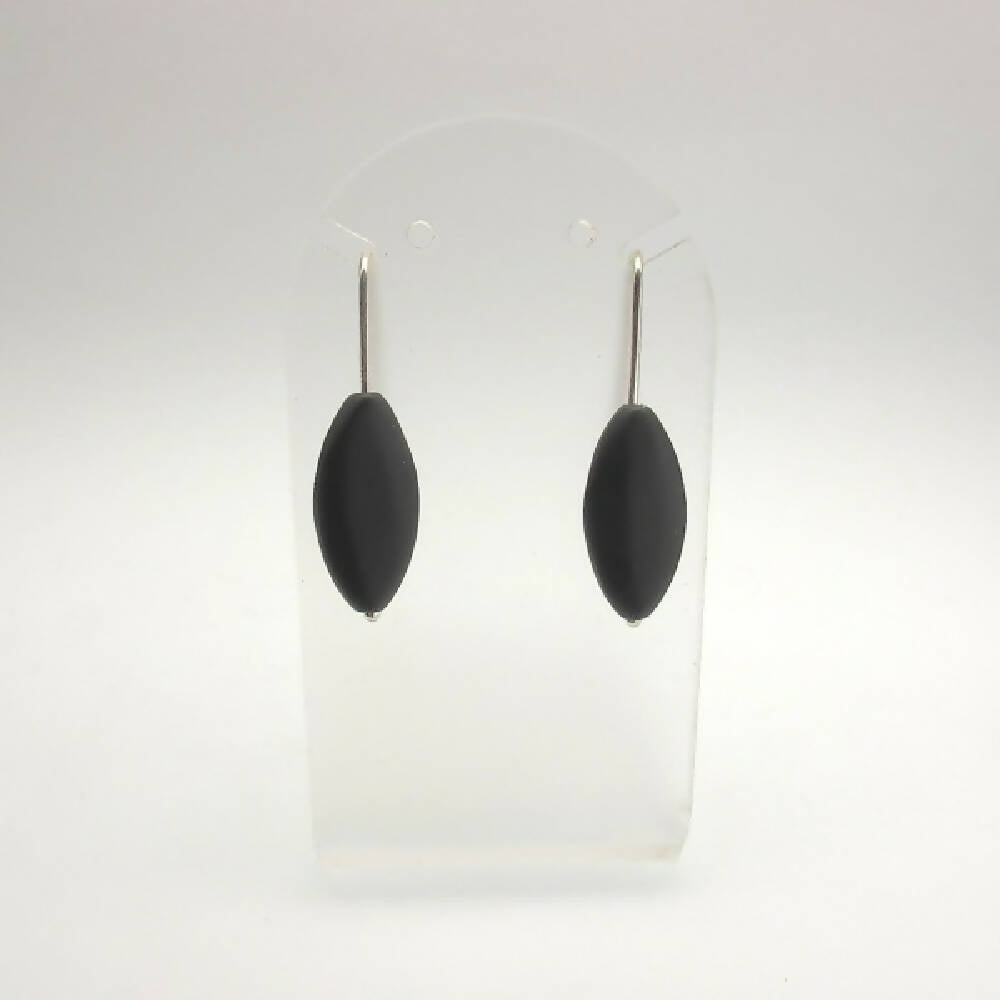 Matte onyx marquise and sterling silver short stack earrings 3