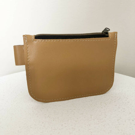 Tan Leather Zipper Coin Pouch