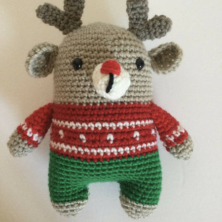 Reindeer with Red Top/Green Pants - crocheted toy