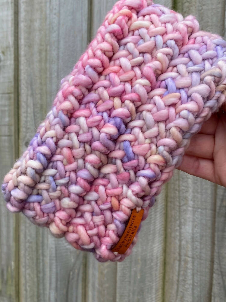 Ladies Headband, Pink Knitted Headband Rainbow