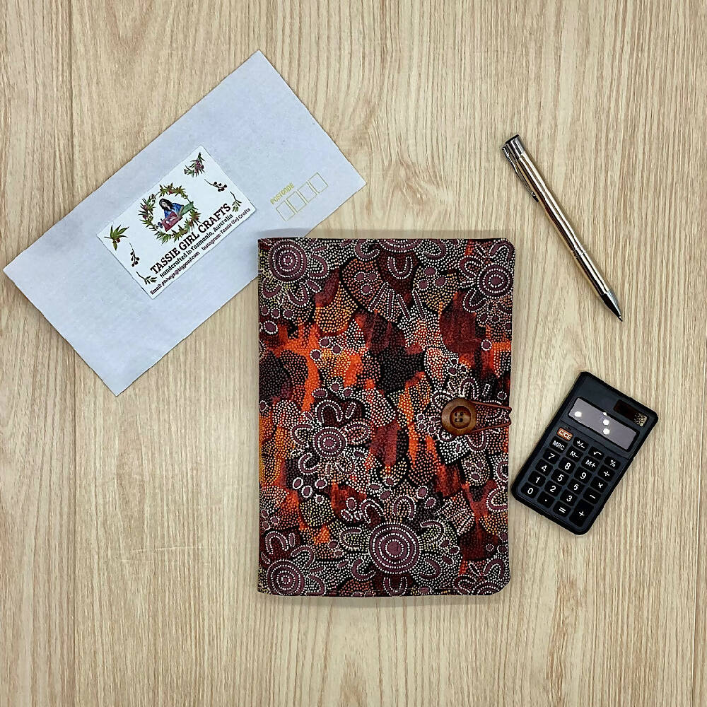 Indigenous Artwork refillable A5 fabric notebook cover gift set - Incl. book and pen.