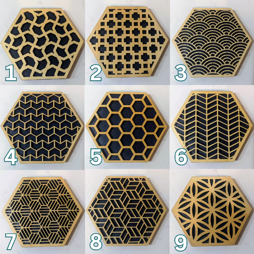 Set of 6 Geometric coasters with cork underlay // Assorted set of your choosing!