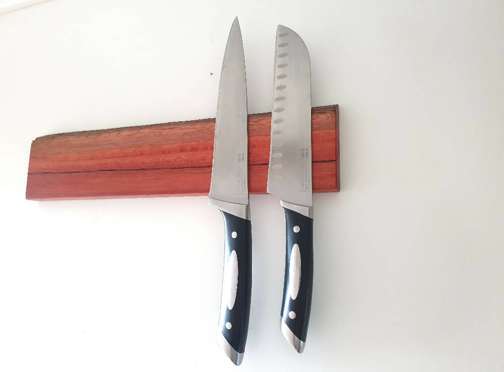 Magnetic Knife Holder, Wall Mounted, 30cm long, Holds 5 Knives,Australian Made, Jarrah Timber, Unique Wedding Present,