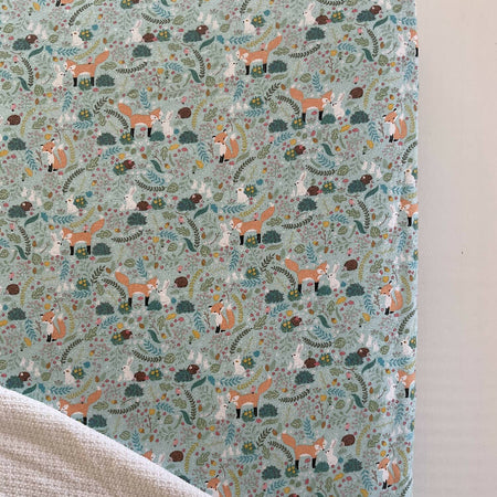 Cot Sheet Fitted / Flannelette Cotton / Whimsical Fox and friends