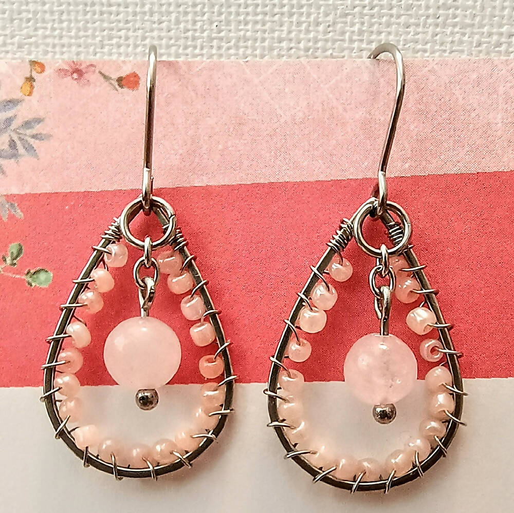 Assorted Wire-wrapped Glass Bead Teardrop Earrings