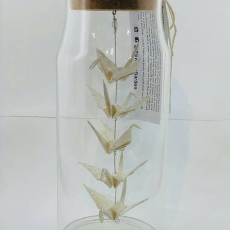 5 Origami cranes in a glass bottle - Large 21cms
