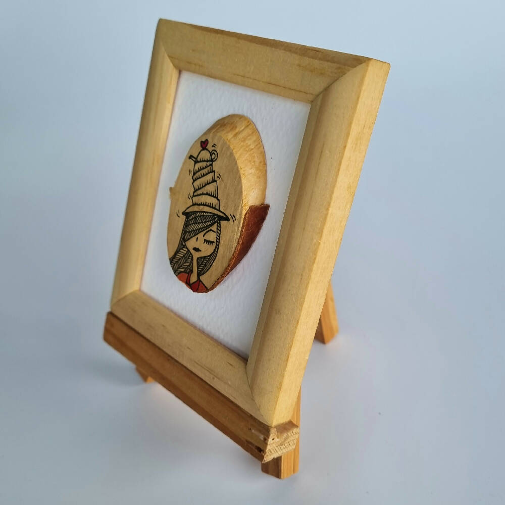 Headline Series : Andrea Original Ink on Sliced Wood on Watercolor Paper