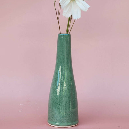 Handmade Ceramic Bud Vase - Green Stone Glazed