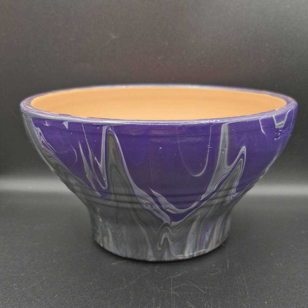Hand Painted Terracotta Pot 15cm Purple and Silver Acrylic Pour