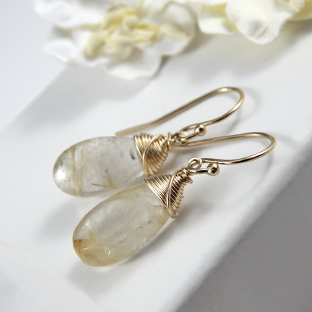 Golden Rutilated Quartz Earrings Gold Filled Ear Wires
