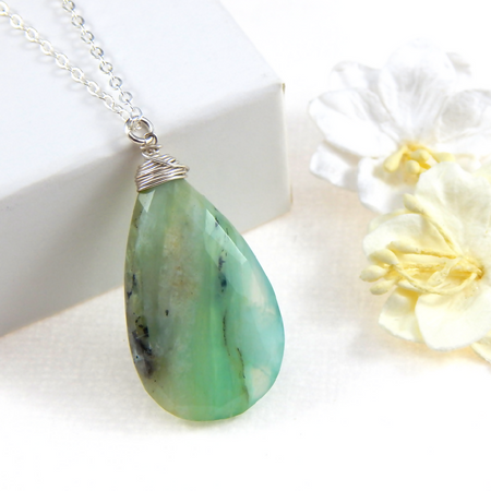 Peruvian Opal Necklace,October Birthstone,Green Opal Pendant Necklace