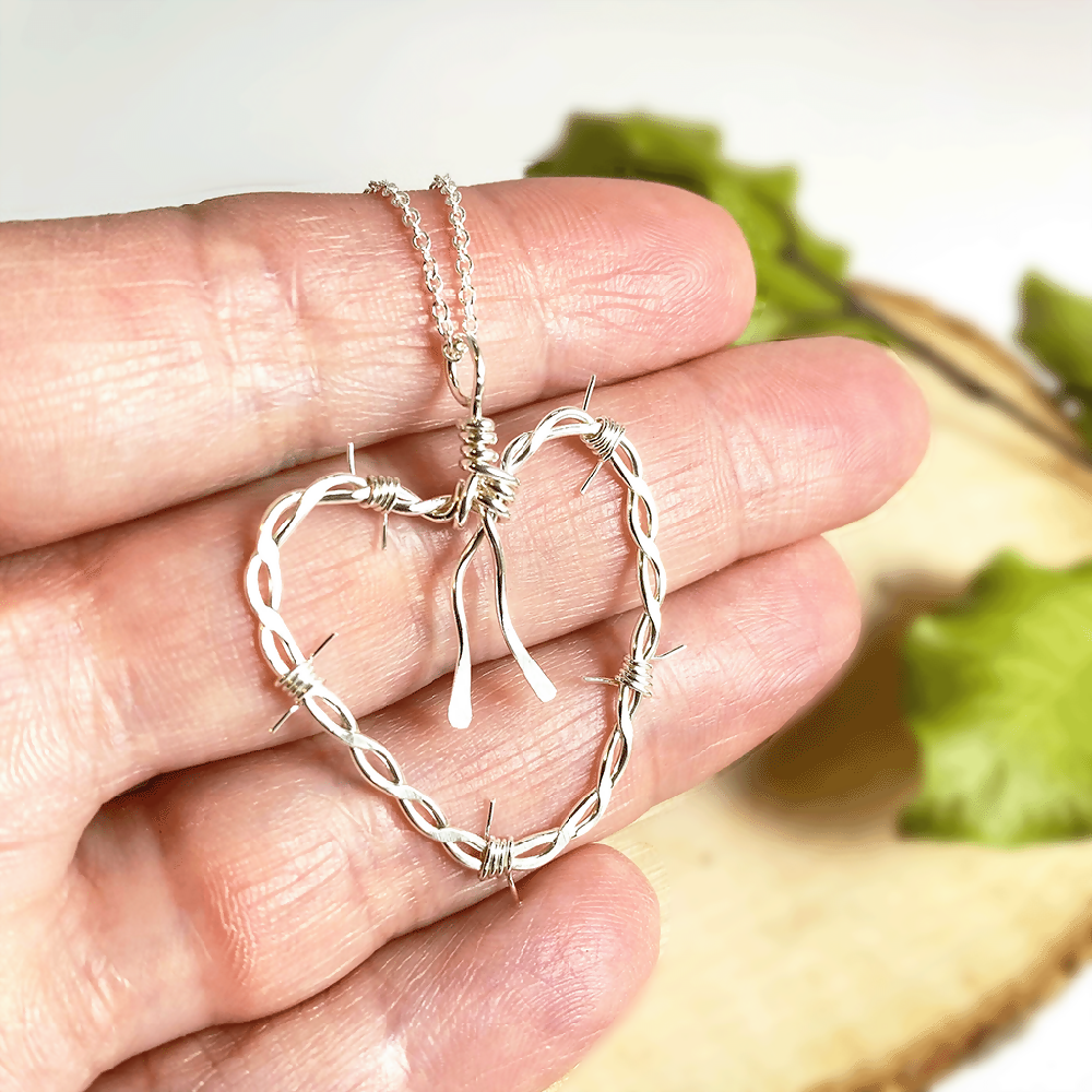 Sterling Silver Necklace With Barbed Wire Heart