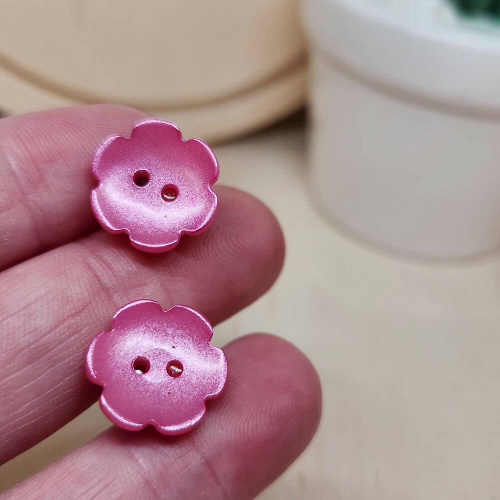 Stud Earrings Buttons Flower Pink (1)