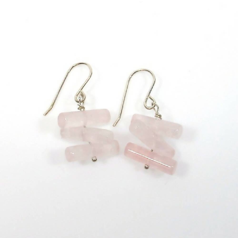 Rose quartz cylinder and sterling silver earrings 3