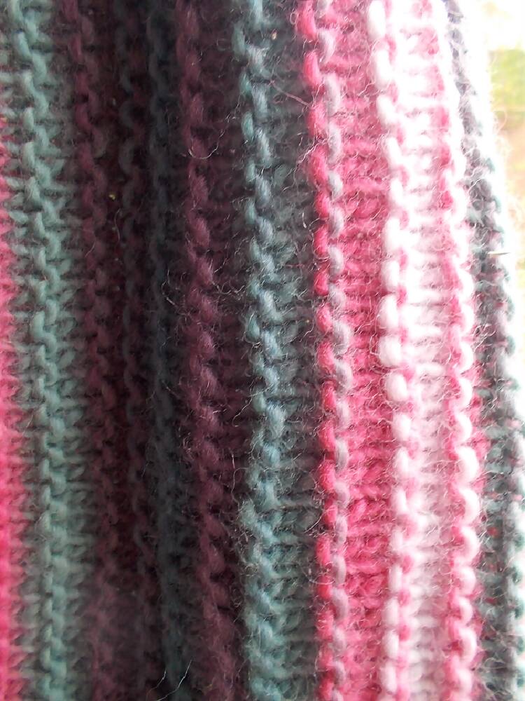 hand knit sideways skirt 100% wool in pink, teal and purple