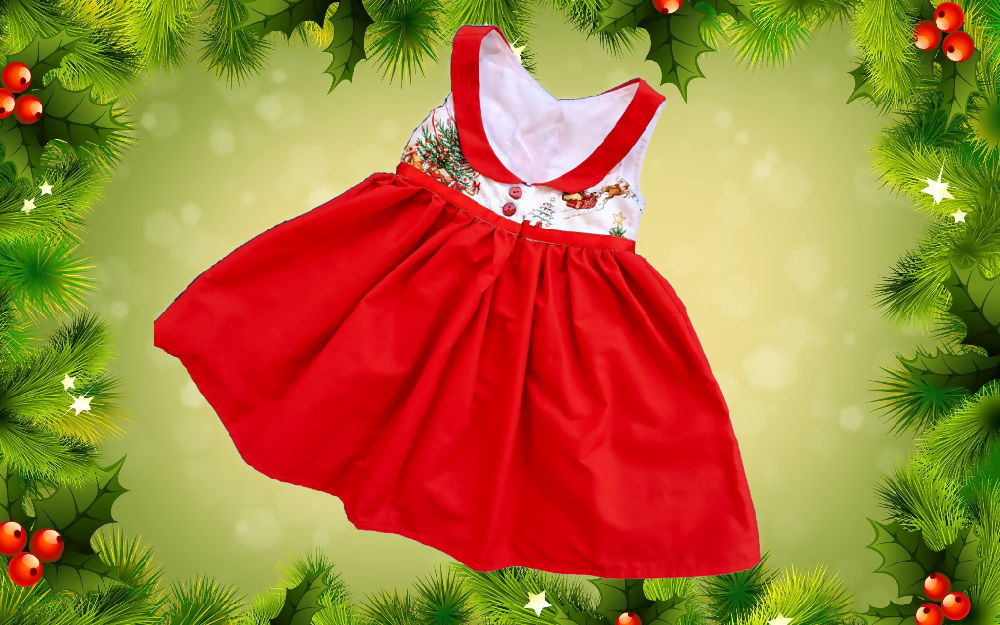 Christmas Dress, Vintage Santa - Size 3 , 4