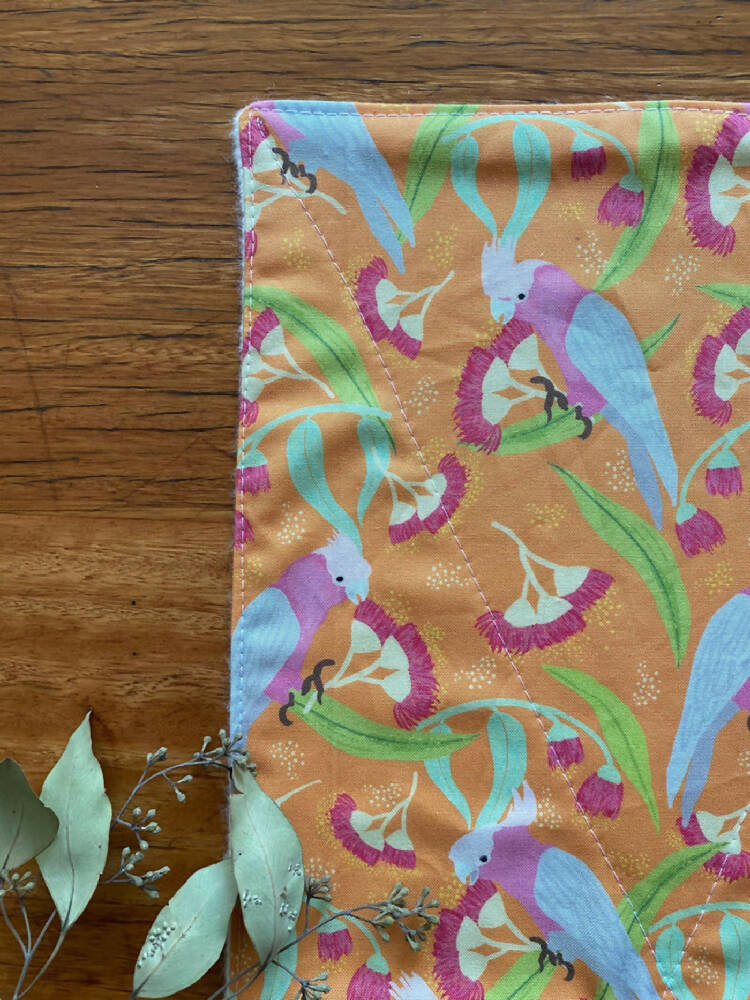 burp cloth - galahs orange / organic cotton hemp fleecy / baby toddler