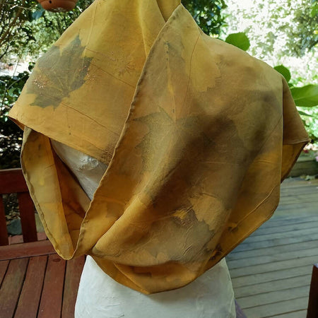 Eco printed silk crepe de chine scarf-Golden Glow