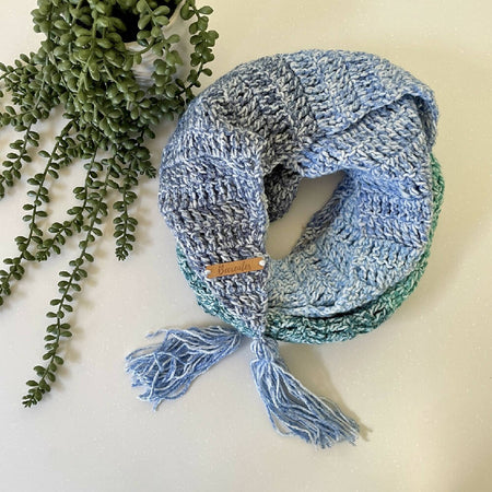 Ladies Crochet Foxy Scarf - 2m long - Blues