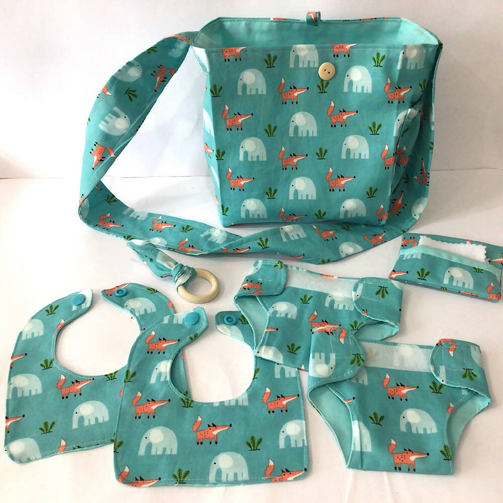 Nappy Bag and accessories for Baby Doll - fox and elephant