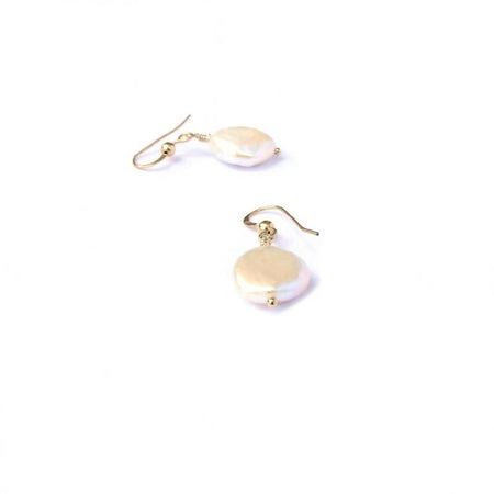 Drop Earrings Coin Button Pearl and Gold
