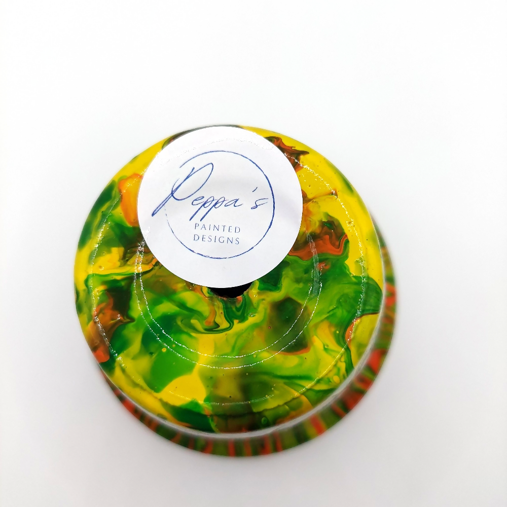 Yellow Green Orange Acrylic Poured Painted Small Terracotta Pot