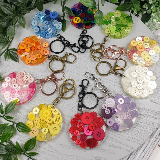 Keyring - Blue Buttons - Round - Resin - 6cm