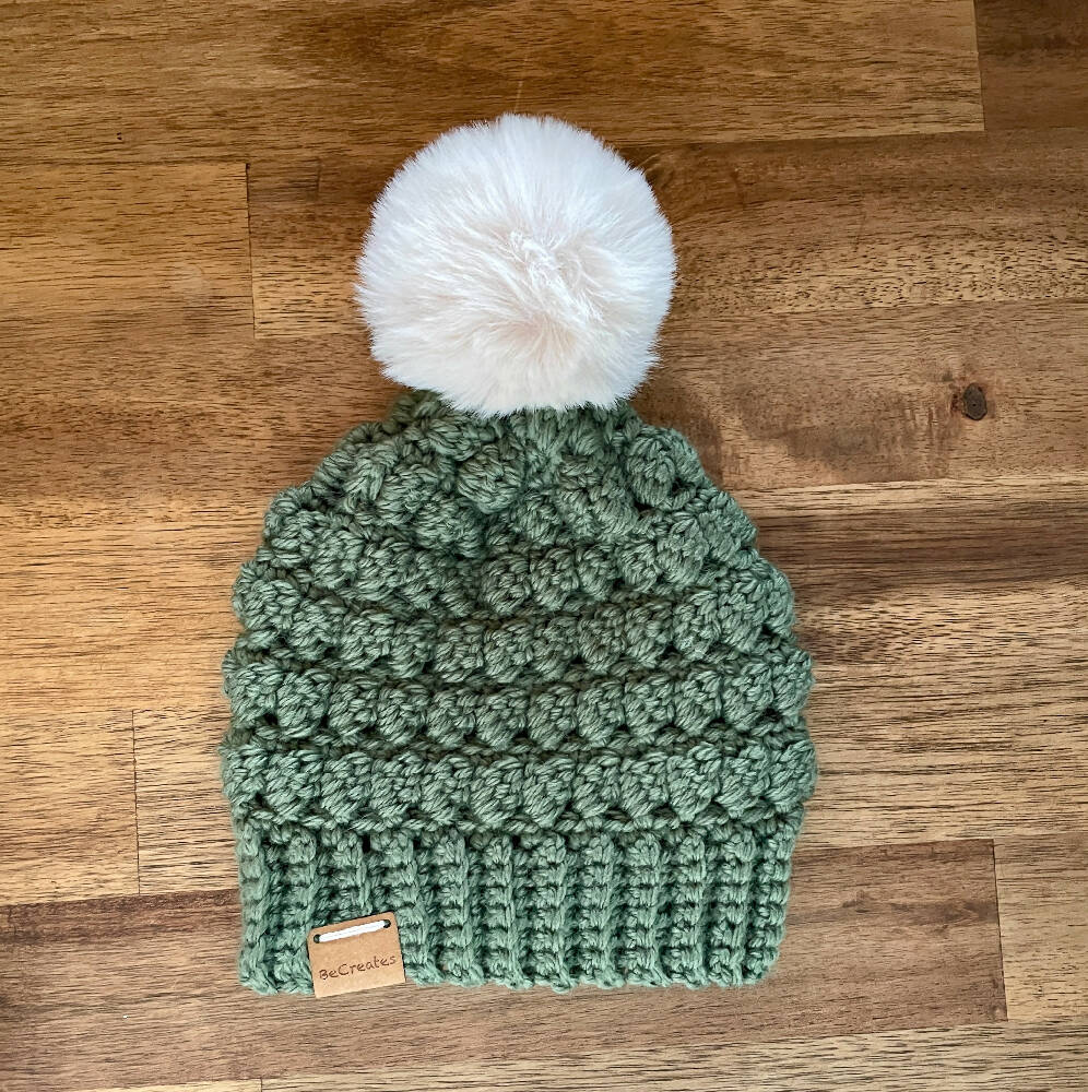Newborn Baby Beanie with Fluffy Pom Pom - Mustard