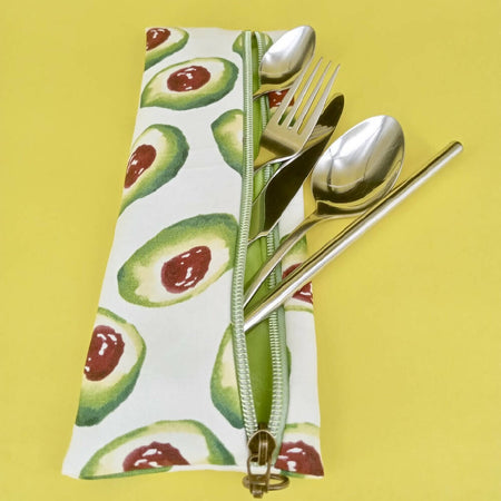 Reusable Cutlery Pouch - Avocados on White