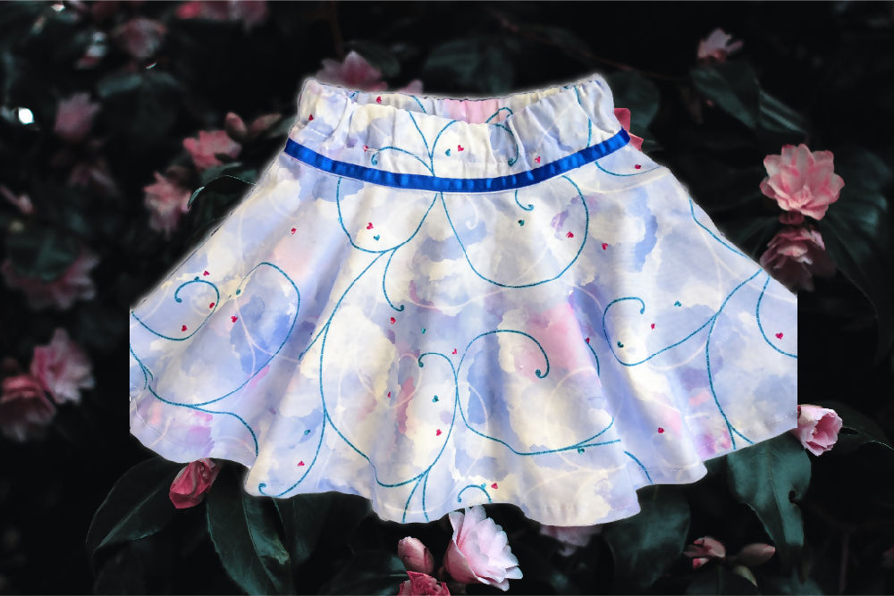 Girls Twirl Skirt, Pale Blue Swirl, Size 1