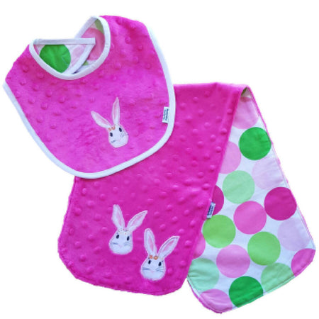 Extra Large Baby Burp Cloth & Bib Set | Rabbits & Spots