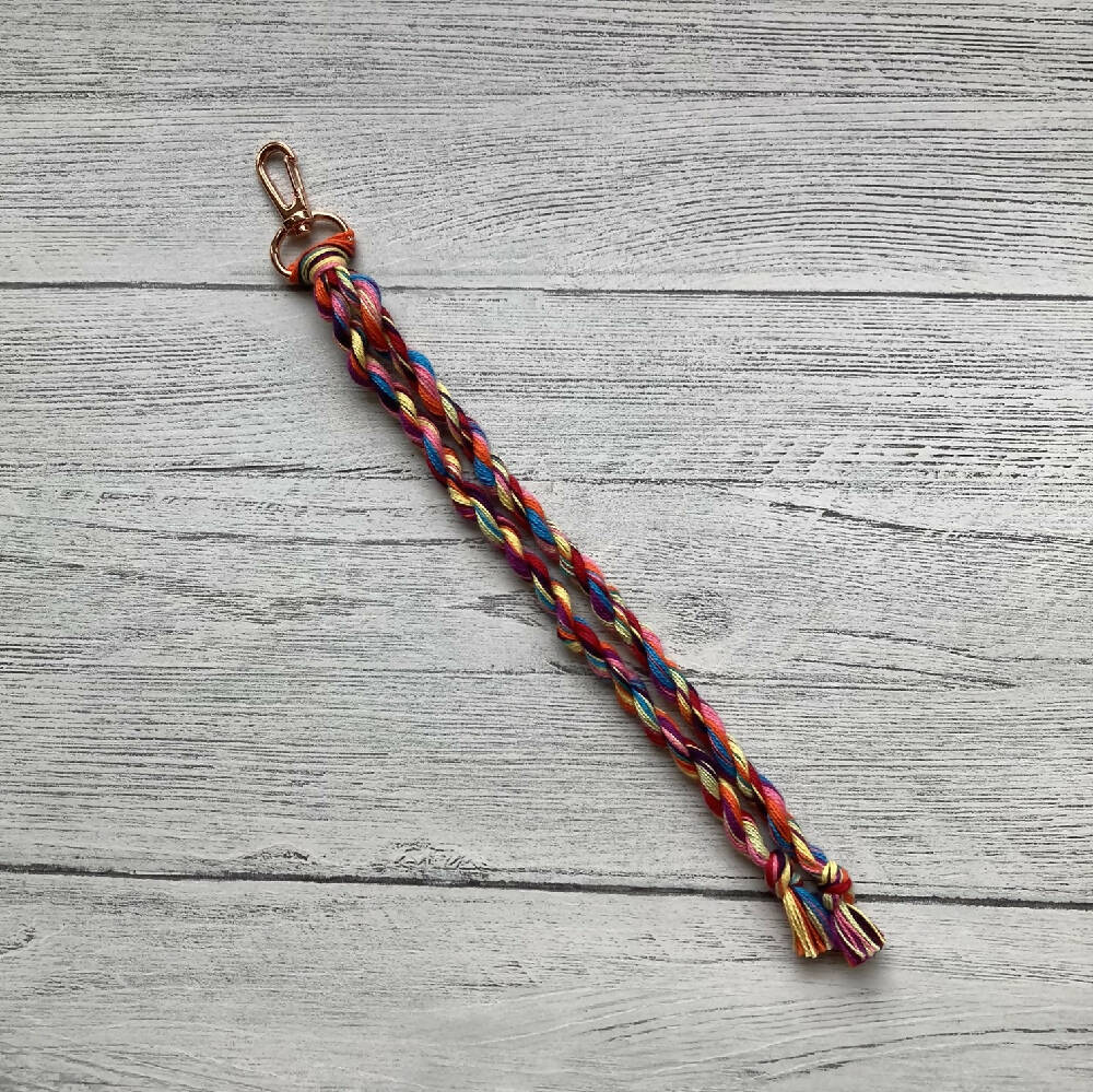 Handmade key chain - cotton yarn - rainbow