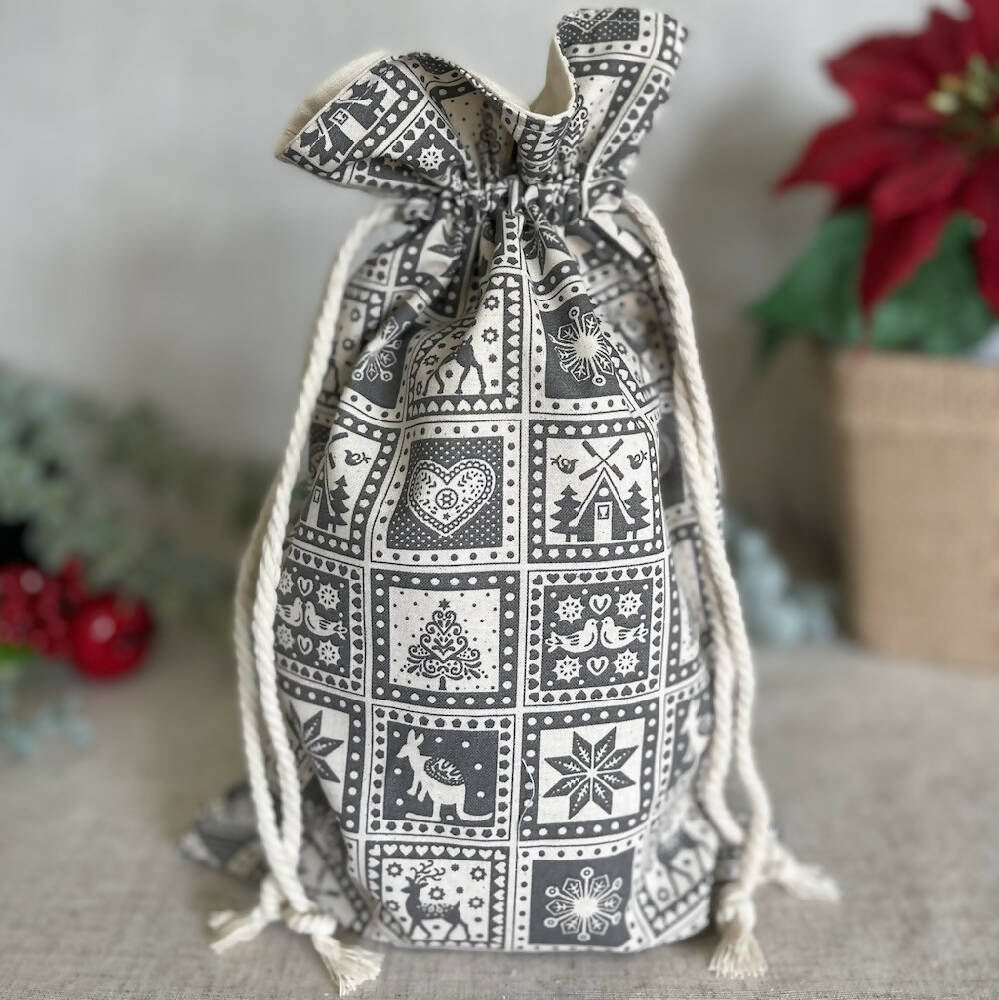 Christmas Reusable Fabric Gift Bag - Scandi Inspired Design