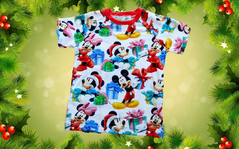 Christmas T-Shirt, Boys, Santa Mickey, Size 1