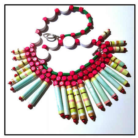 Beaded Necklace Paper and wooden beads.