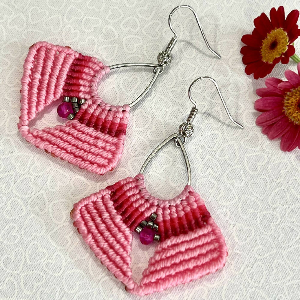 Dangle - Pink Micro Macrame Earrings