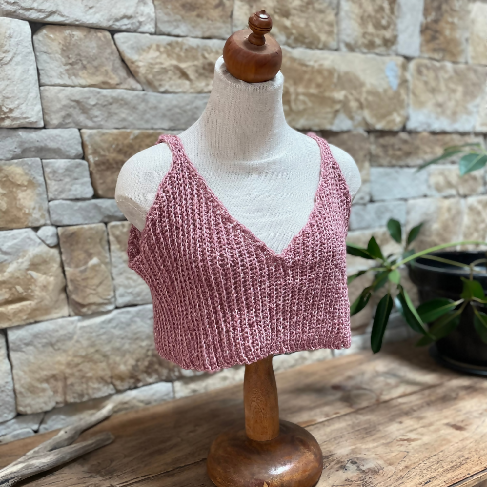 Pink Ribbed Crochet Crop Tank . Raspberry Pink crochet top.