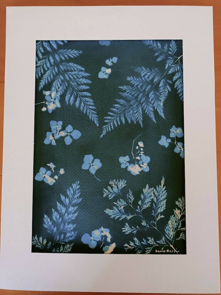 Blue Hydrangea - original cyanotype double exposure