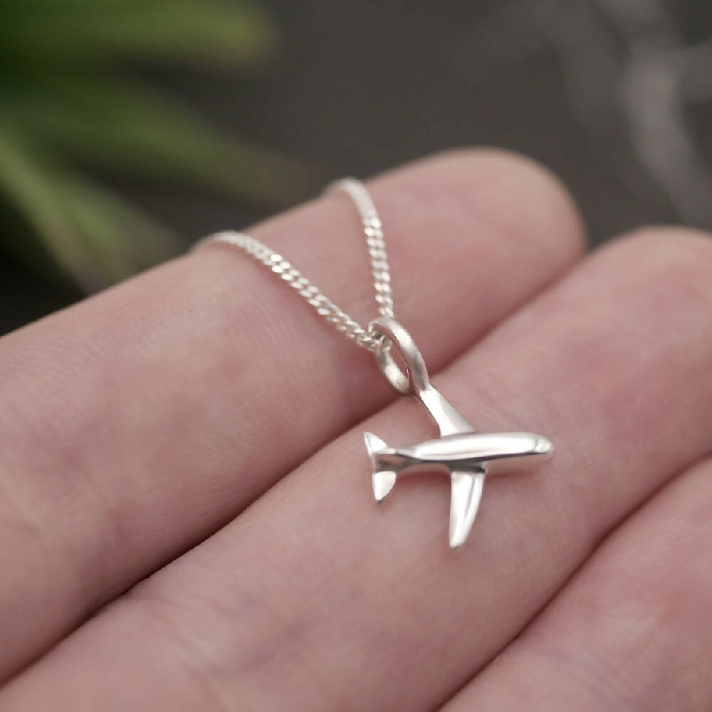 Tiny Plane - Handmade Sterling Silver Aeroplane Pendant with Chain