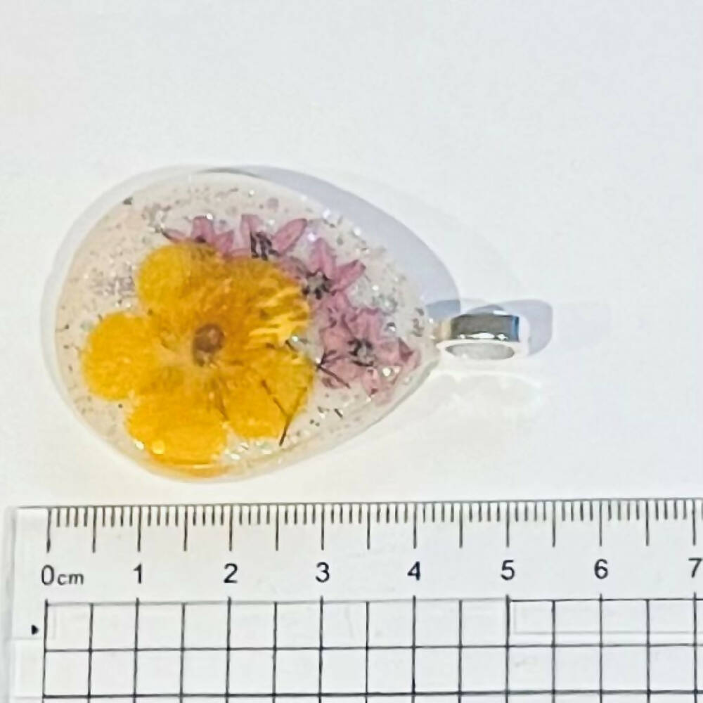 Resin Teardrop Flower Pendant on Necklace